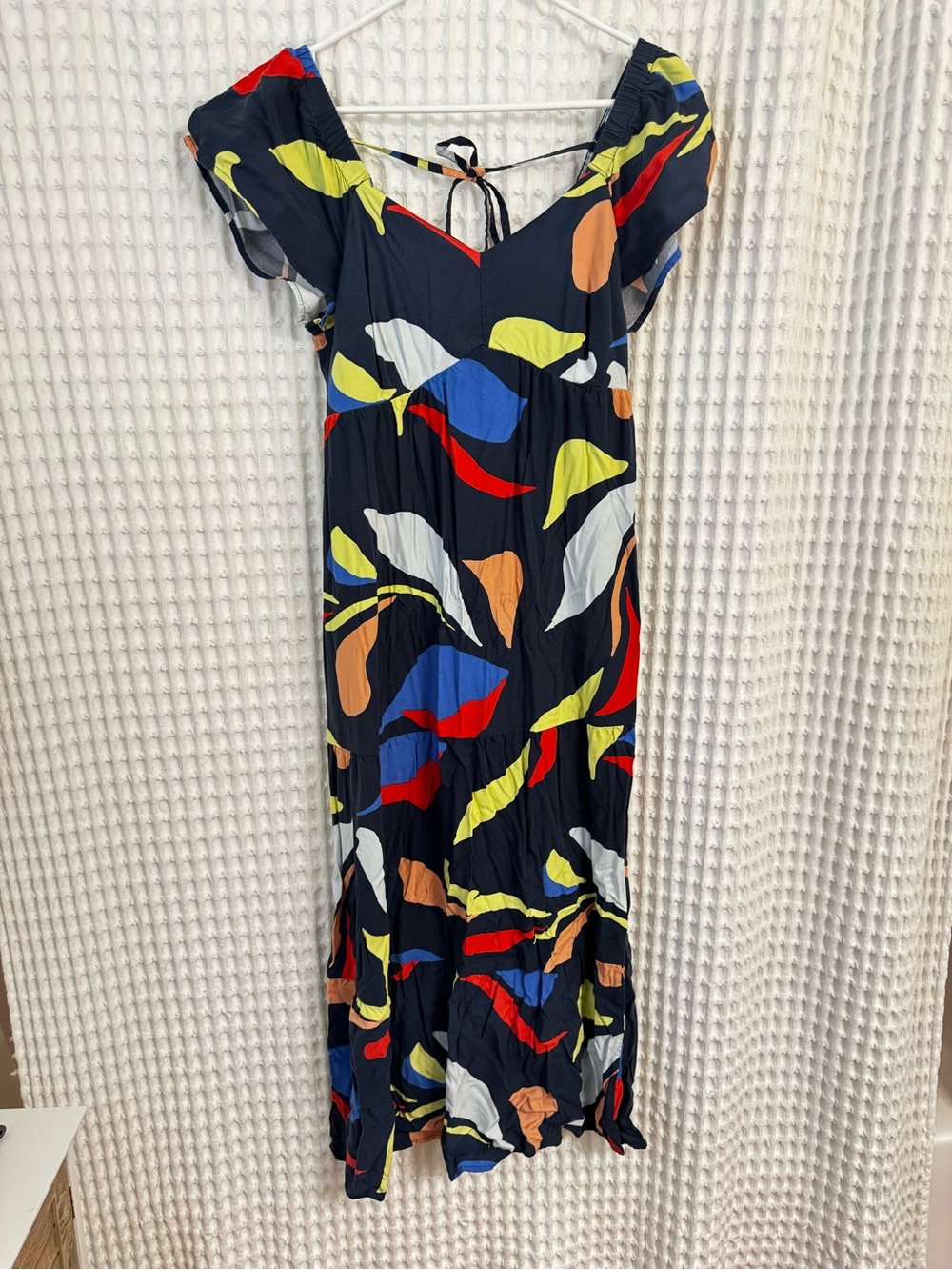 Navy Abstract Print Midi Maxi Dress with Bright Accents